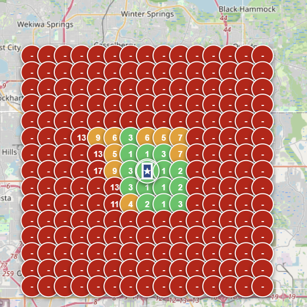 Live Google Maps visibility grid